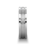 Load image into Gallery viewer, Mens Tungsten Flat Offset Grooves Satin Center Wedding Ring - Polished Edges Comfort Fit - 6mm 8mm Wide - Style name: CHRONOS
