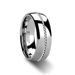 Load image into Gallery viewer, Mens Tungsten Carbide Braided Platinum Inlay Wedding Ring - Domed Comfort Fit - 6mm 8mm Wide - Style name: PHYTHEON