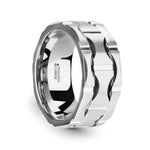 Load image into Gallery viewer, Mens Tungsten Carbide Crescent Pattern Wedding Ring - Brushed Finish Comfort Fit - 10mm Wide - Style name: KANYE