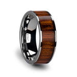 Load image into Gallery viewer, Mens Tungsten Carbide Rare Koa Wood Inlay Wedding Ring - Flat Polished Comfort Fit - 6mm 7mm 8mm 10mm Wide - Style name: KALANI