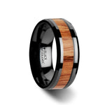 Load image into Gallery viewer, Mens Black Ceramic Red Oak Wood Inlaid Wedding Ring - Beveled Comfort Fit - 6mm 8mm 10mm Wide - Style name: OBLIVION