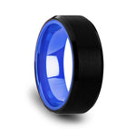 Load image into Gallery viewer, Mens Black Tungsten Bright Bevels Deep Blue inside color Wedding Ring - Brushed Center Comfort Fit - 6mm 8mm Wide - Style name: RIGEL