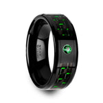 Load image into Gallery viewer, Mens Black Ceramic Black And Green Carbon Fiber Emerald Setting Wedding Ring - Polished Comfort Fit - 8mm Wide - Style name: HADAR