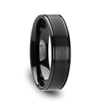 Load image into Gallery viewer, Mens Black Ceramic Dual Offset Grooves Flat Brushed Finish Center Wedding Ring - Polished Edges Comfort Fit - 6mm 8mm Wide - Style name: BLACKHEART