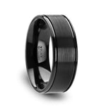Load image into Gallery viewer, Mens Black Ceramic Dual Offset Grooves Flat Brushed Finish Center Wedding Ring - Polished Edges Comfort Fit - 6mm 8mm Wide - Style name: BLACKHEART