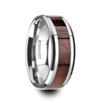 Load image into Gallery viewer, Mens Tungsten Carbide Red Wood Inlaid Wedding Ring - Beveled Comfort Fit - 8mm Wide - Style name: AUBURN
