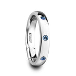 Load image into Gallery viewer, Mens Domed Tungsten Blue Sapphires Wedding Ring - Polished Comfort Fit - 4mm Wide - Style name: HALIA
