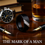Load image into Gallery viewer, Mens Flat Black Tungsten Carbide Diagonal Diamonds Set in Stainless Steel Wedding Ring - Satin Finished Comfort Fit - 8mm Wide - Style name: LIAM