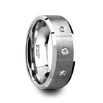 Load image into Gallery viewer, Mens Tungsten 3 White Diamond Setting Satin Finish Wedding Ring - Beveled Comfort Fit - 8mm Wide - Style name: SAMUEL