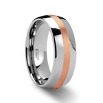 Load image into Gallery viewer, Mens Tungsten Carbide Rose Gold Inlaid Wedding Ring - Domed Comfort Fit - 6mm 8mm Wide - Style name: ALPHEUS