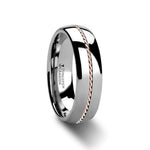 Load image into Gallery viewer, Mens Tungsten Carbide Braided 14k Rose Gold Inlay Wedding Ring - Domed Comfort Fit - 6mm 8mm Wide - Style name: ROSSMOOR