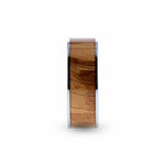 Load image into Gallery viewer, Mens Tungsten Carbide Olive Wood Inlaid Wedding Ring - Flat Polished Comfort Fit - 8mm Wide - Style name: OLIVASTER