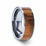 Load image into Gallery viewer, Mens Tungsten Carbide Olive Wood Inlaid Wedding Ring - Flat Polished Comfort Fit - 8mm Wide - Style name: OLIVASTER