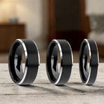 Load image into Gallery viewer, Mens Tungsten Carbide Black Brushed Center Wedding Ring - Polished Beveled Edges Comfort Fit - 4mm 6mm 7mm 8mm 10mm Wide - Style name: ASTON
