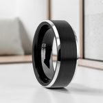 Load image into Gallery viewer, Mens Tungsten Carbide Black Brushed Center Wedding Ring - Polished Beveled Edges Comfort Fit - 4mm 6mm 7mm 8mm 10mm Wide - Style name: ASTON