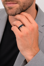 Load image into Gallery viewer, Mens Tungsten Carbide Black Brushed Center Wedding Ring - Polished Beveled Edges Comfort Fit - 4mm 6mm 7mm 8mm 10mm Wide - Style name: ASTON
