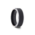 Load image into Gallery viewer, Mens Tungsten Carbide Black Brushed Center Wedding Ring - Polished Beveled Edges Comfort Fit - 4mm 6mm 7mm 8mm 10mm Wide - Style name: ASTON