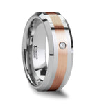Load image into Gallery viewer, Mens Tungsten Carbide Rose Gold Inlaid Diamond Wedding Ring - Beveled Comfort Fit - 8mm Wide - Style name: ENZO