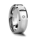 Load image into Gallery viewer, Mens Tungsten Silver Inlaid Diamond Wedding Ring - Beveled Comfort Fit - 8mm Wide - Style name: LEOPOLD