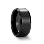 Load image into Gallery viewer, Mens Black Ceramic Black Carbon Fiber Inlaid Wedding Ring - Polished Comfort Fit - 4mm 6mm 7mm 8mm 10mm 12mm Wide - Style name: ONYX