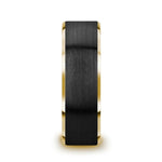 Load image into Gallery viewer, Mens Tungsten Gold Plated Brushed Black Center Wedding Ring - Polished Beveled Comfort Fit - 6mm 8mm Wide - Style name: GASTON