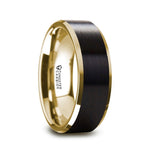 Load image into Gallery viewer, Mens Tungsten Gold Plated Brushed Black Center Wedding Ring - Polished Beveled Comfort Fit - 6mm 8mm Wide - Style name: GASTON