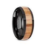 Load image into Gallery viewer, Mens Black Ceramic Red Oak Wood Inlay Domed Wedding Ring - Polished Edges Comfort Fit - 8mm Wide - Style name: AMBROSE