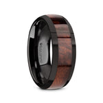 Load image into Gallery viewer, Mens Black Ceramic Redwood Inlay Wedding Ring - Polished Comfort Fit - 8mm Wide - Style name: CLARET