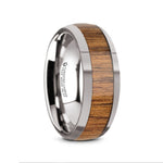 Load image into Gallery viewer, Mens Tungsten Teak Wood Inlaid Wedding Ring - Polished Domed Comfort Fit - 8mm Wide - Style name: THEKKA