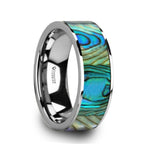 Load image into Gallery viewer, Mens Flat Tungsten Mother Of Pearl Inlay Wedding Ring - Polished Finish Comfort Fit - 8mm Wide - Style name: LAURANT