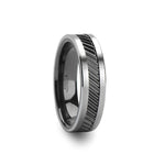 Load image into Gallery viewer, Mens Tungsten Carbide Black Ceramic Gear Teeth Pattern Wedding Ring - Satin Finished Comfort Fit - 6mm 8mm 10mm Wide - Style name: HELIX