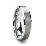 Load image into Gallery viewer, Mens White Tungsten Carbide Brushed Center Wedding Ring - Beveled Edged Comfort Fit - 4mm Wide - Style name: PETERSBURG - Ring Size 4