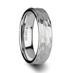 Load image into Gallery viewer, Mens Tungsten Hammered Finish White Wedding Ring - Polished Step Edges Comfort Fit - 4mm 6mm 8mm 10mm Wide - Style name: WINSTON