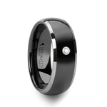 Load image into Gallery viewer, Mens Tungsten Edges Black Ceramic White Diamond Wedding Ring - Domed Comfort Fit - 8mm Wide - Style name: GLENDALE