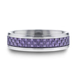Load image into Gallery viewer, Mens Comfort Fit -Beveled Tungsten Carbide Wedding Ring - Purple Carbon Fiber Inlay - 4mm 6mm Wide - Style name: IRIS - Lifetime Warranty
