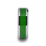 Load image into Gallery viewer, Mens Tungsten Carbide Emerald Green Carbon Fiber Inlay Wedding Ring - Flat Comfort Fit - 8mm Wide - Style name: VERMONT