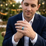 Load image into Gallery viewer, Mens Tungsten Blue Green Opal Inlay Wedding Ring - Polished Comfort Fit - 4mm 6mm 8mm 10mm Wide - Style name: QUASAR