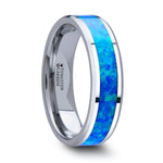 Load image into Gallery viewer, Mens Tungsten Blue Green Opal Inlay Wedding Ring - Polished Comfort Fit - 4mm 6mm 8mm 10mm Wide - Style name: QUASAR