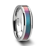 Load image into Gallery viewer, Mens Tungsten Carbide Blue/Purple Color Changing Inlay Wedding Ring - Flat Brushed Comfort Fit - 4mm 6mm 8mm 10mm Wide - Style name: STINGRAY