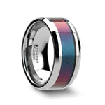 Load image into Gallery viewer, Mens Tungsten Carbide Blue/Purple Color Changing Inlay Wedding Ring - Flat Brushed Comfort Fit - 4mm 6mm 8mm 10mm Wide - Style name: STINGRAY