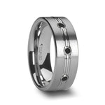 Load image into Gallery viewer, Mens Tungsten Polished Grooved Center Triple Black Diamonds Wedding Ring - Satin Finished Comfort Fit - 8mm Wide - Style name: ROYALE