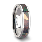 Load image into Gallery viewer, Mens Tungsten Military Style Jungle Camouflage Inlay Wedding Ring - Beveled Comfort Fit - 6mm 8mm 10mm Wide - Style name: COMMANDO