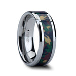 Load image into Gallery viewer, Mens Tungsten Military Style Jungle Camouflage Inlay Wedding Ring - Beveled Comfort Fit - 6mm 8mm 10mm Wide - Style name: COMMANDO
