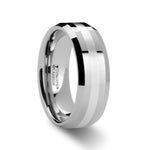 Load image into Gallery viewer, Mens Tungsten Carbide Silver Inlaid Wedding Ring - Beveled Comfort Fit - 6mm 8mm Wide - Style name: VECTOR