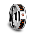 Load image into Gallery viewer, Mens Tungsten Black And Orange Carbon Fiber Padparadscha Setting Wedding Ring - Polished Comfort Fit - 8mm Wide - Style name: NOAH