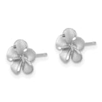 Load image into Gallery viewer, 14k White Gold Satin Diamond-cut Plumeria Post Earrings