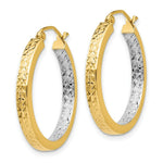 Load image into Gallery viewer, 14K Yellow Gold & Rhodium Light Square Diamond Cut Hoop Earrings 3mm width