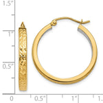 Load image into Gallery viewer, 14K Yellow Gold & Rhodium Light Square Diamond Cut Hoop Earrings 3mm width