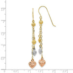 Load image into Gallery viewer, 14K Tri-Color Gold Puff Heart Dangle Earrings