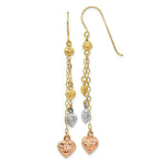 Load image into Gallery viewer, 14K Tri-Color Gold Puff Heart Dangle Earrings